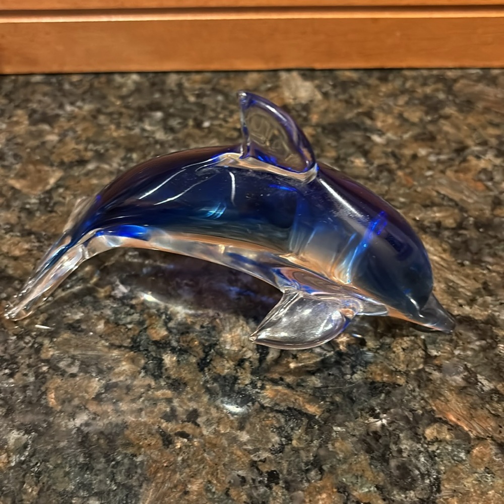 Glass Dolphin Blue Paperweight Statue - Picture 3 of 3